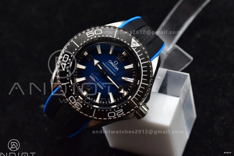 6000M Ceramic SS Black on 1:1 Bezel TF Blue Black Best Edition Deep A2824 Dial Ultra Seamaster Rubber Strap 1220